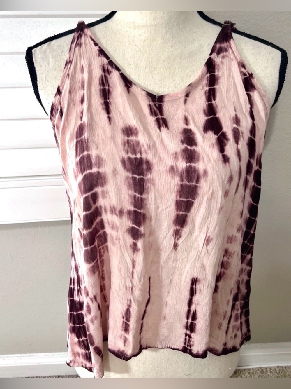 Womens Tank Top size L Large Spaghetti Strap Tie Dye Pink Rayon Indie Hippie